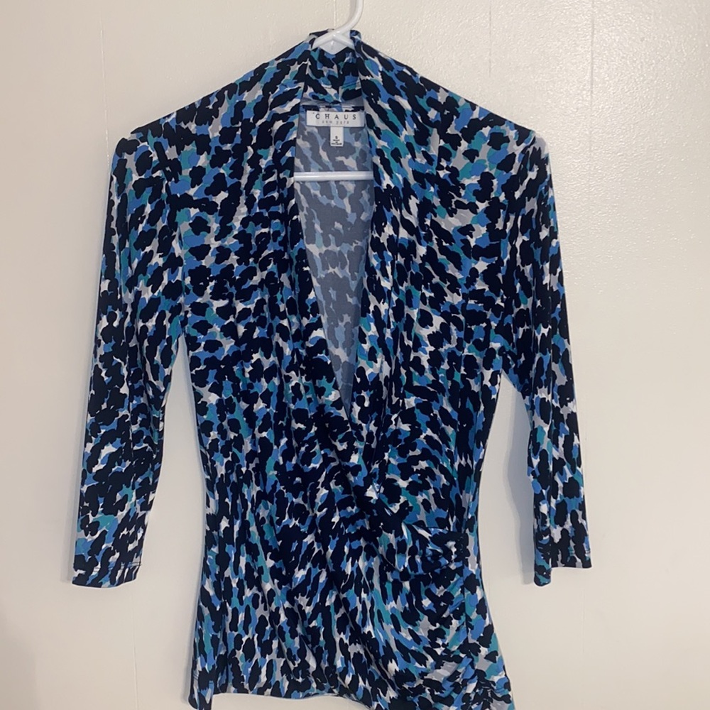 Chaus Surplice Blouse Small Multi-colored